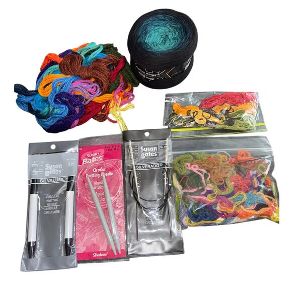 Lot of Susan Bates Knitting Yarn Needles And Yarn Cross Stitch Thread - Picture 1 of 8